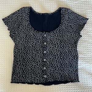 John Galt Navy Floral Zelly Button Up Top
